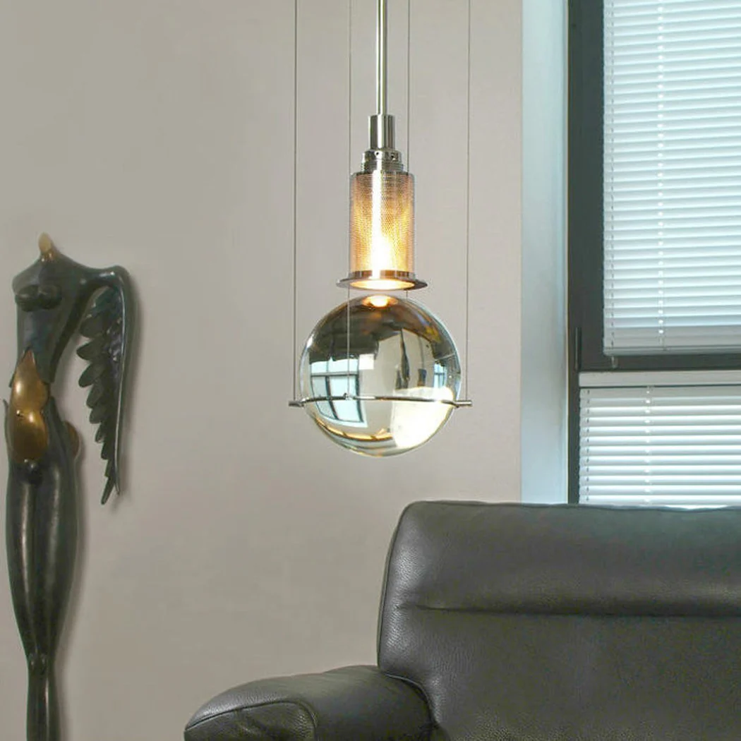 Opal round glass sphere midcentury pendant Light - Image 13
