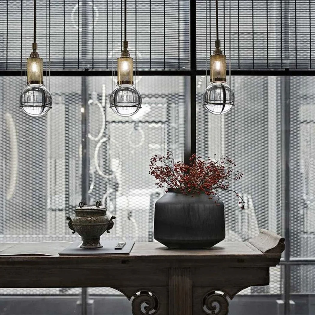 Opal round glass sphere midcentury pendant Light - Image 3