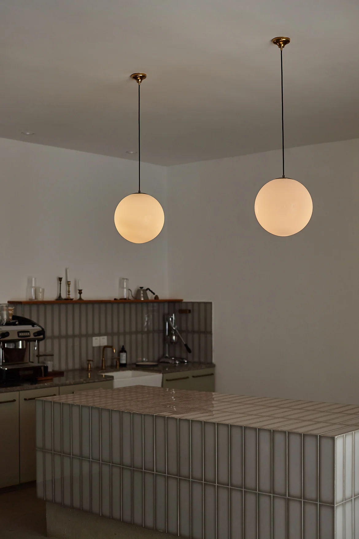 Opaline Milky Glass Pendant Light - fabric cable version - Image 10