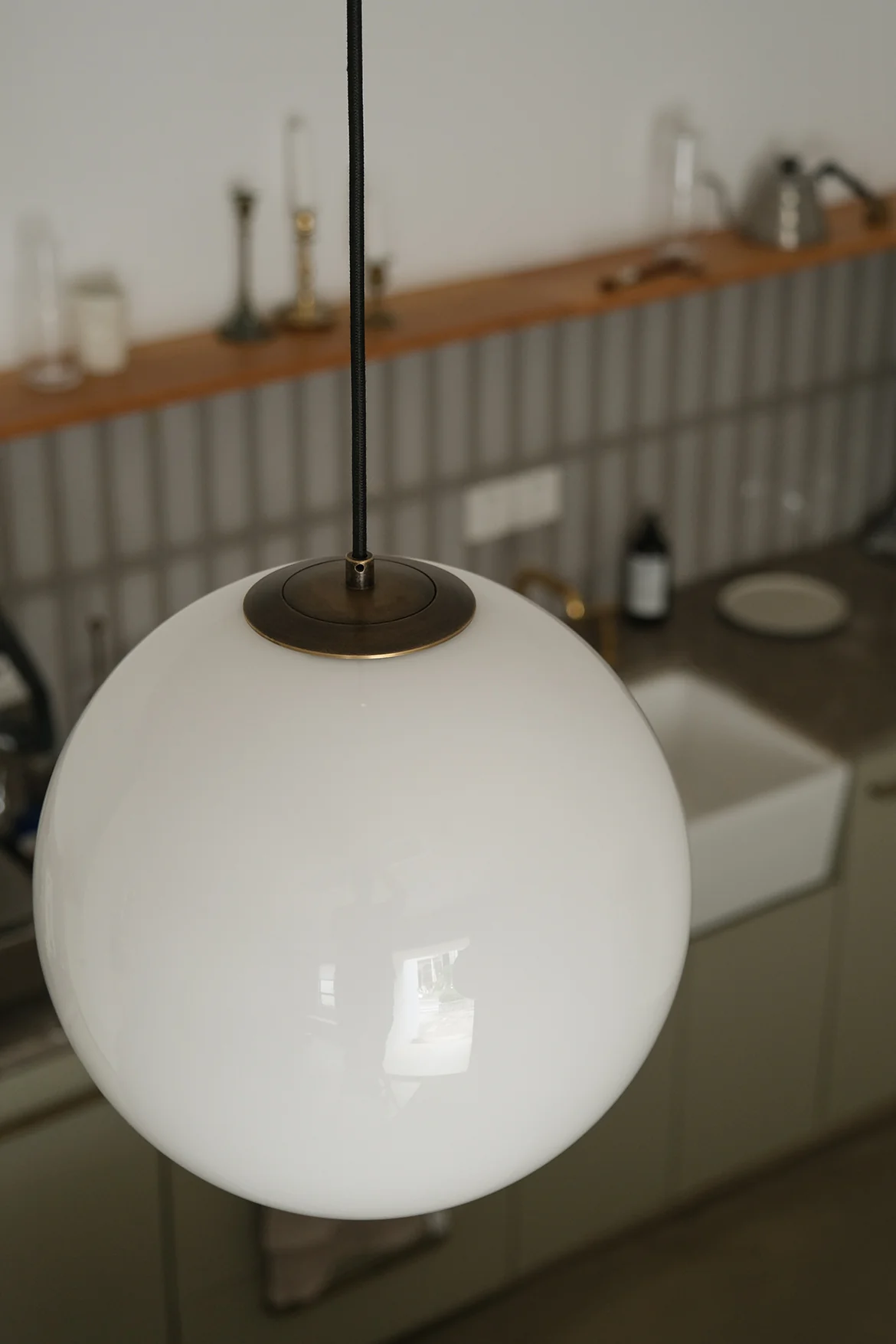 Opaline Milky Glass Pendant Light - fabric cable version - Image 14