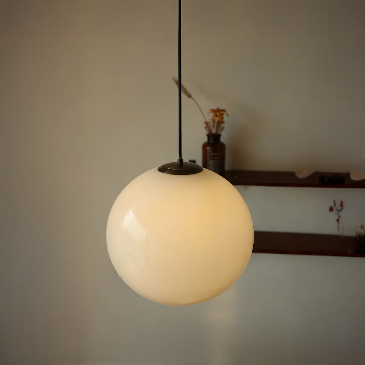 Opaline Milky Glass Pendant Light - fabric cable version - Image 2