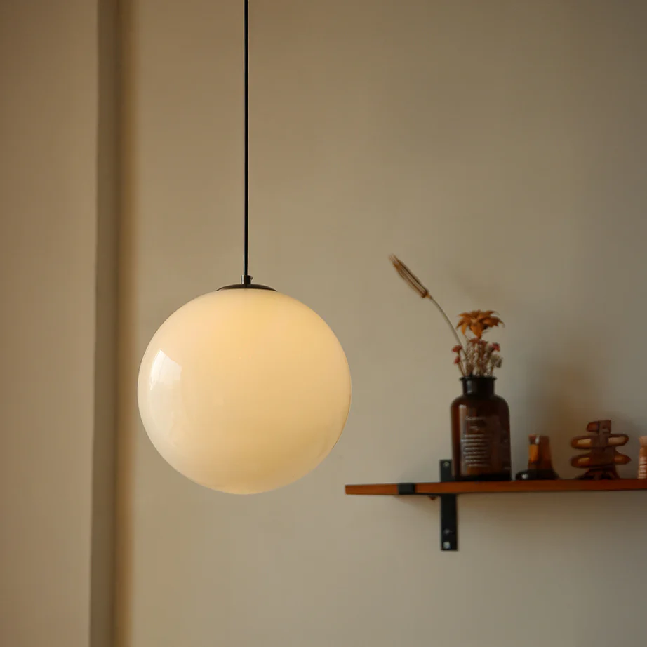 Opaline Milky Glass Pendant Light - fabric cable version - Image 6