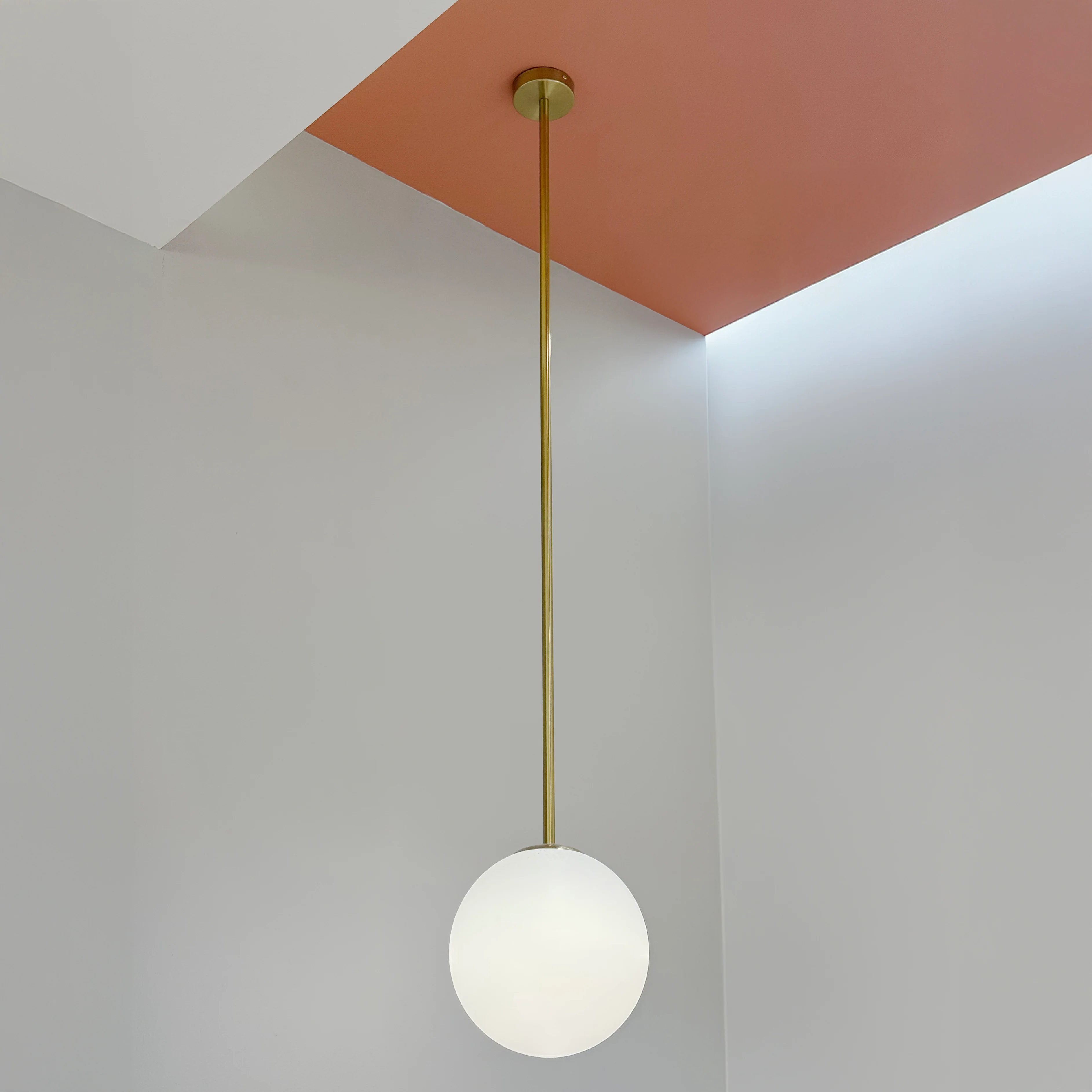 Opaline Mid-century Milky Glass Brass Rod Ceiling Light