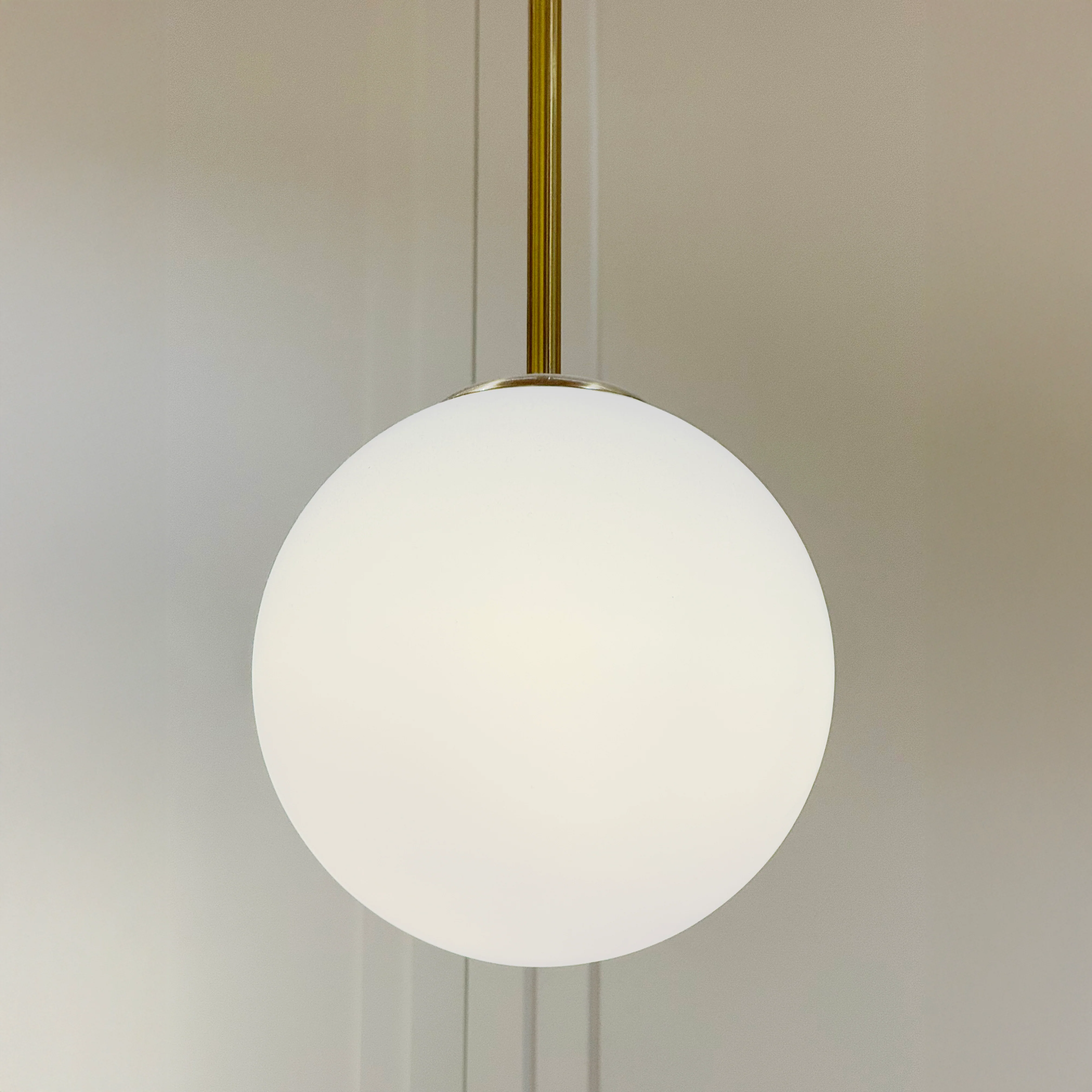 Opaline Mid-century Milky Glass Brass Rod Ceiling Light - Image 2