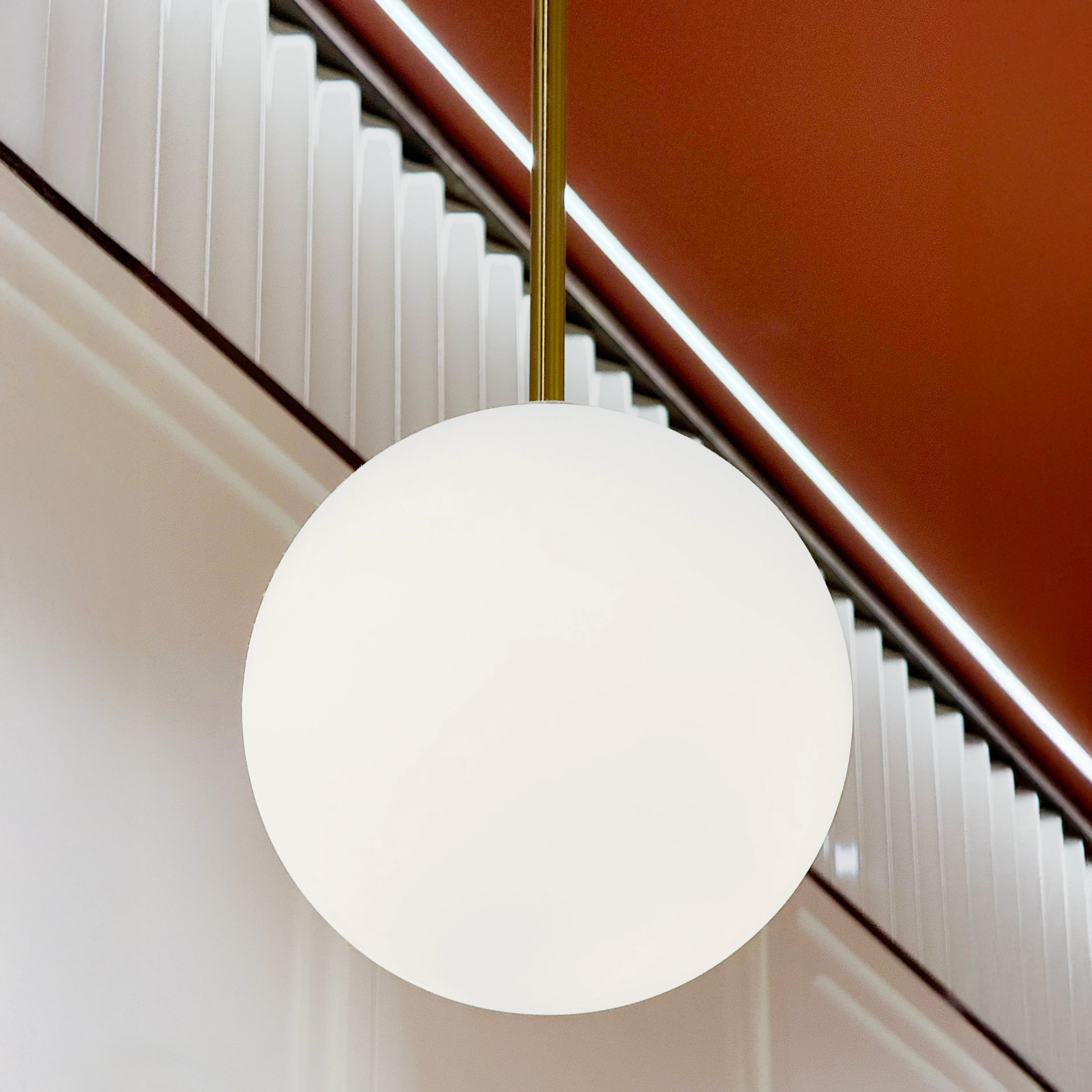 Opaline Mid-century Milky Glass Brass Rod Ceiling Light - Image 4