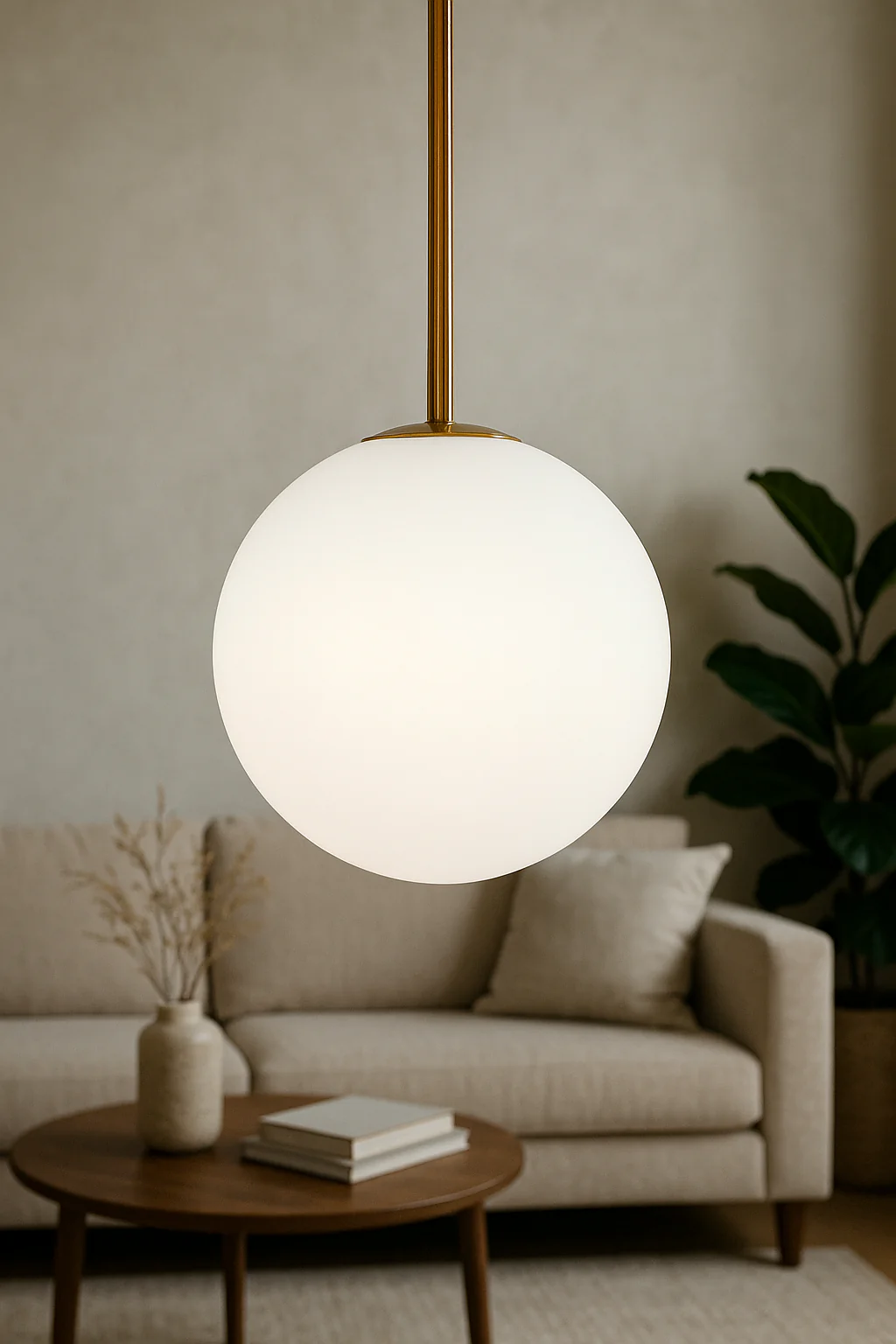 Opaline Mid-century Milky Glass Brass Rod Ceiling Light - Image 5