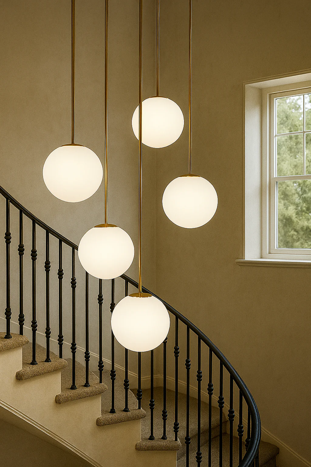 Opaline Mid-century Milky Glass Brass Rod Ceiling Light - Image 6