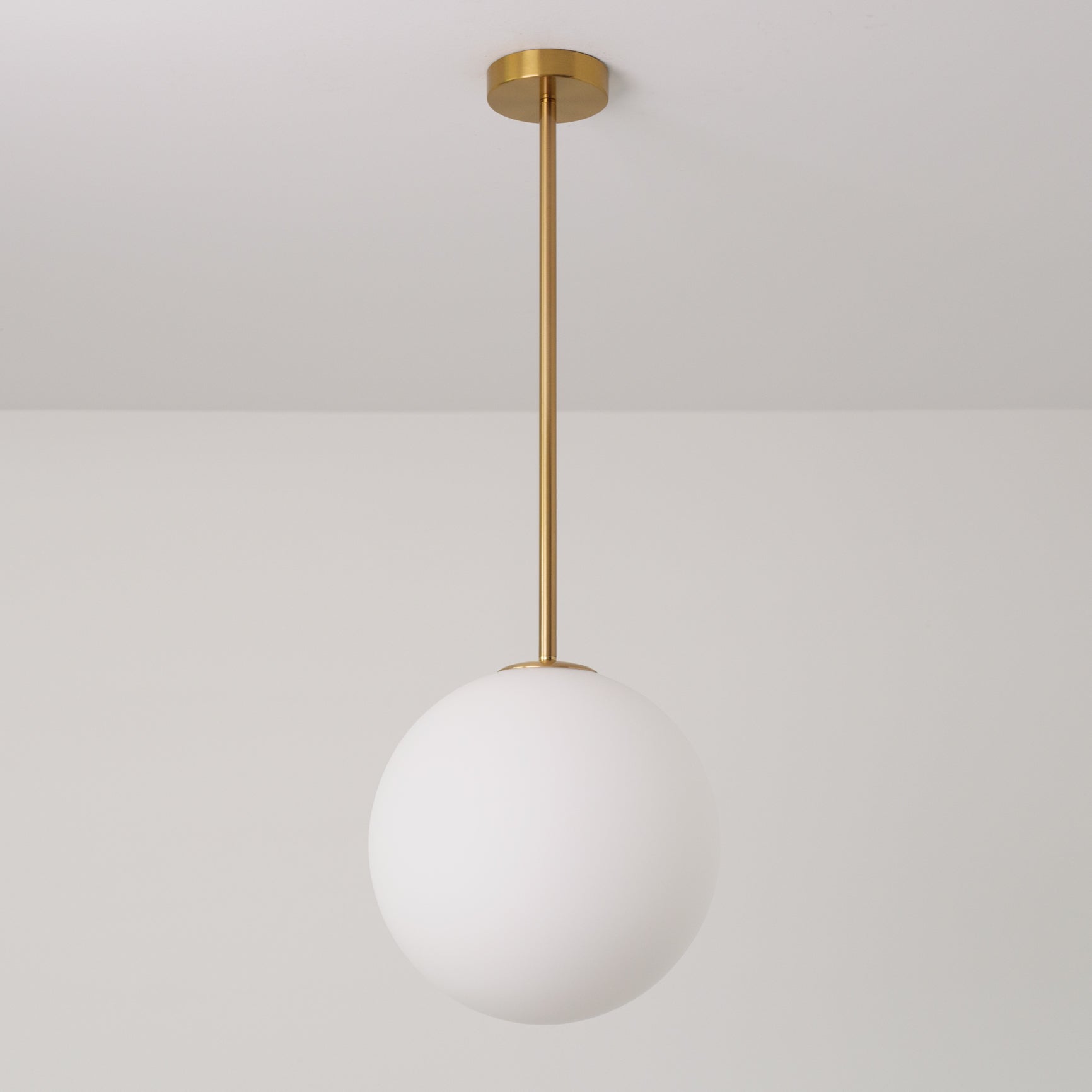 Opaline Mid-century Milky Glass Brass Rod Ceiling Light - Image 7