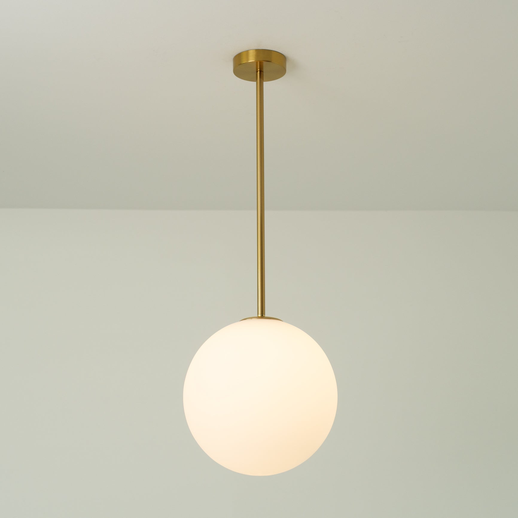 Opaline Mid-century Milky Glass Brass Rod Ceiling Light - Image 8