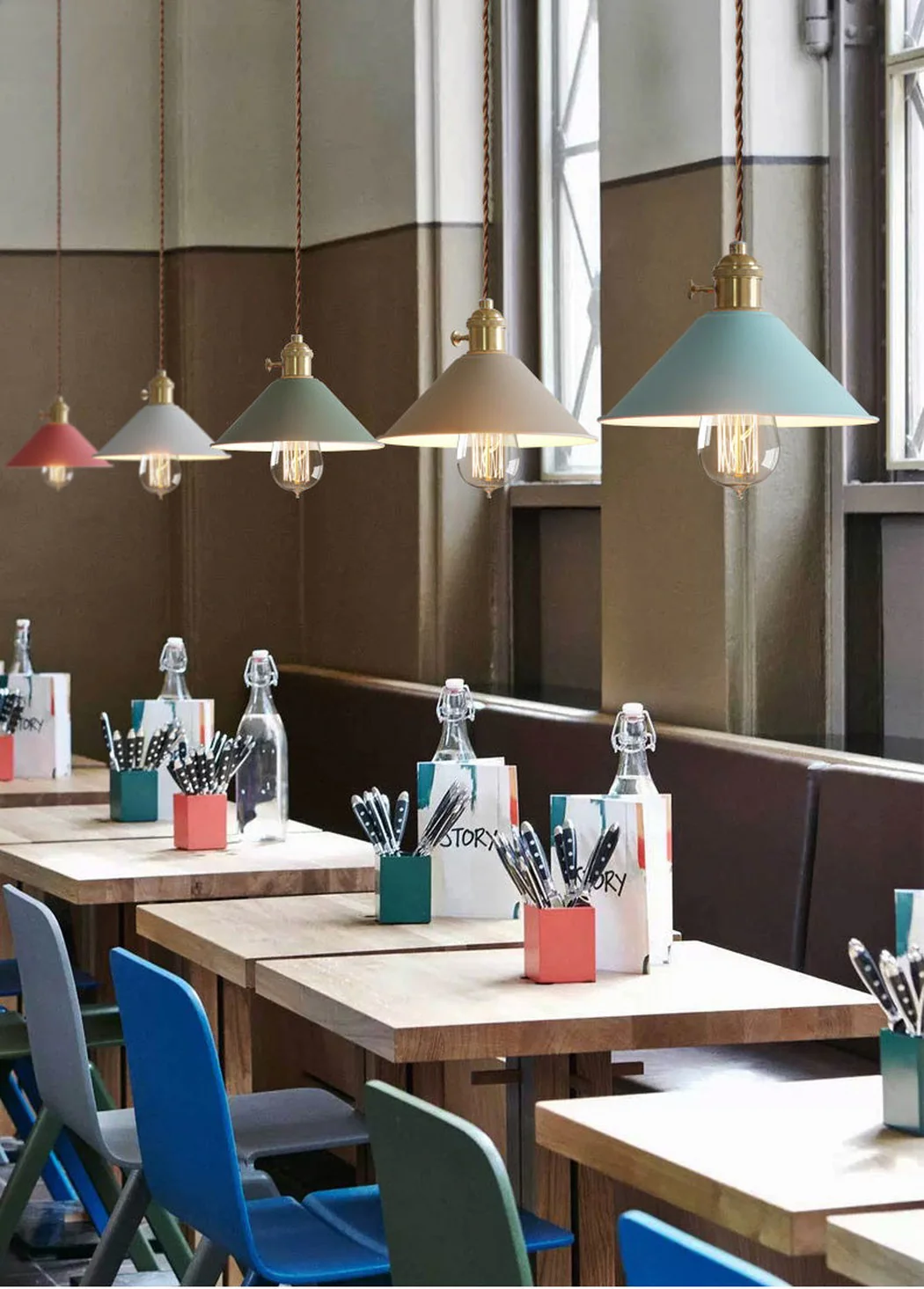 Coloured Cone Shade Industrial Pendant Light - Image 30