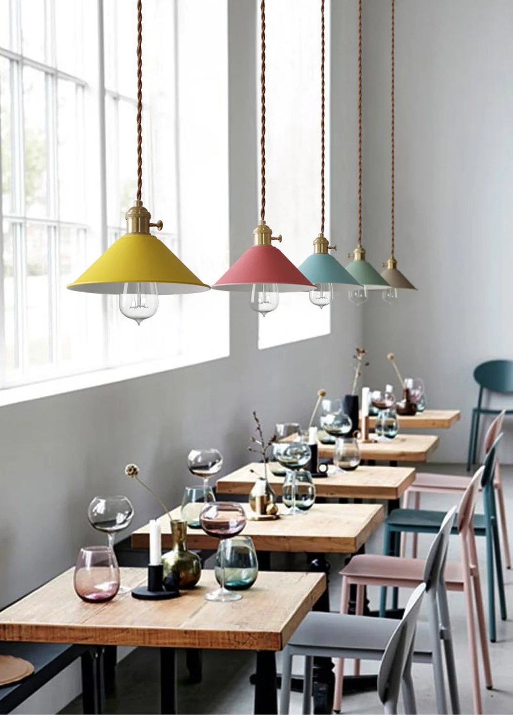 Coloured Cone Shade Industrial Pendant Light - Image 33