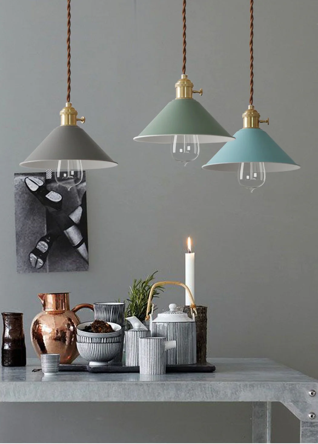 Coloured Cone Shade Industrial Pendant Light - Image 35