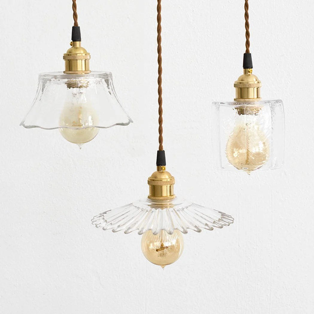 Petunia Glass Mid Century Brass Pendant Light