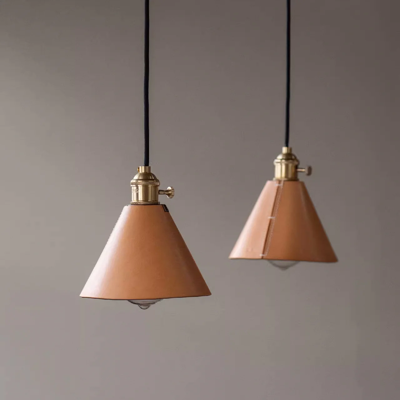 Porter Leather Cone Shade Brass Fitting Pendant Light - Image 3