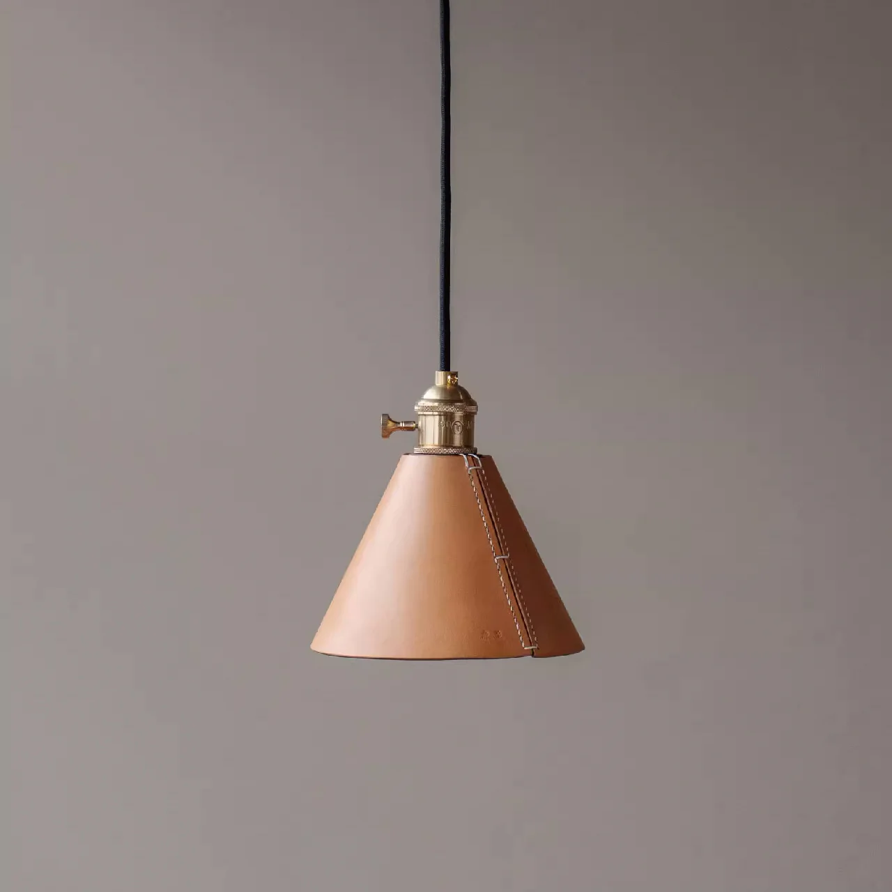 Porter Leather Cone Shade Brass Fitting Pendant Light - Image 4