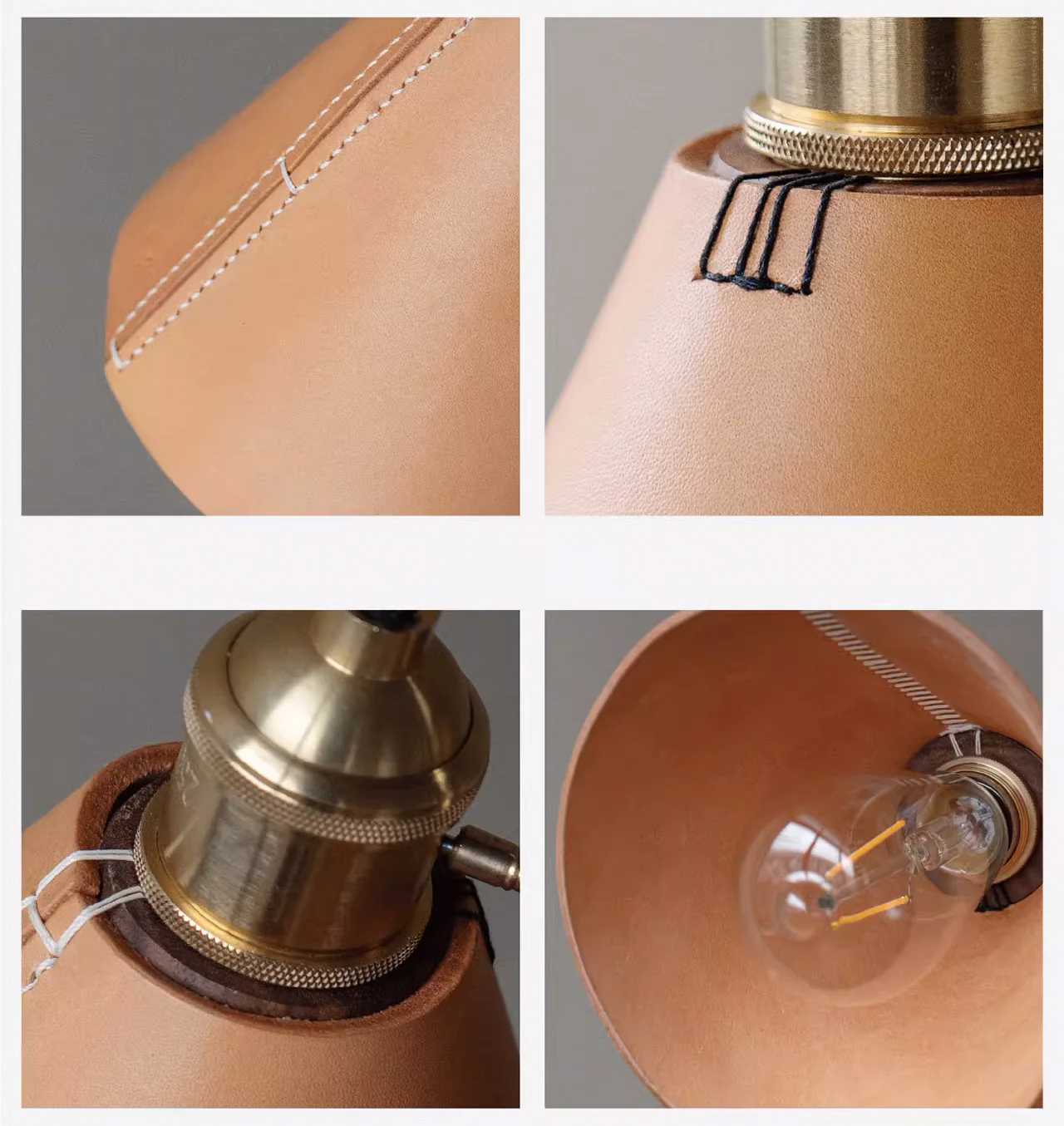 Porter Leather Cone Shade Brass Fitting Pendant Light - Image 6