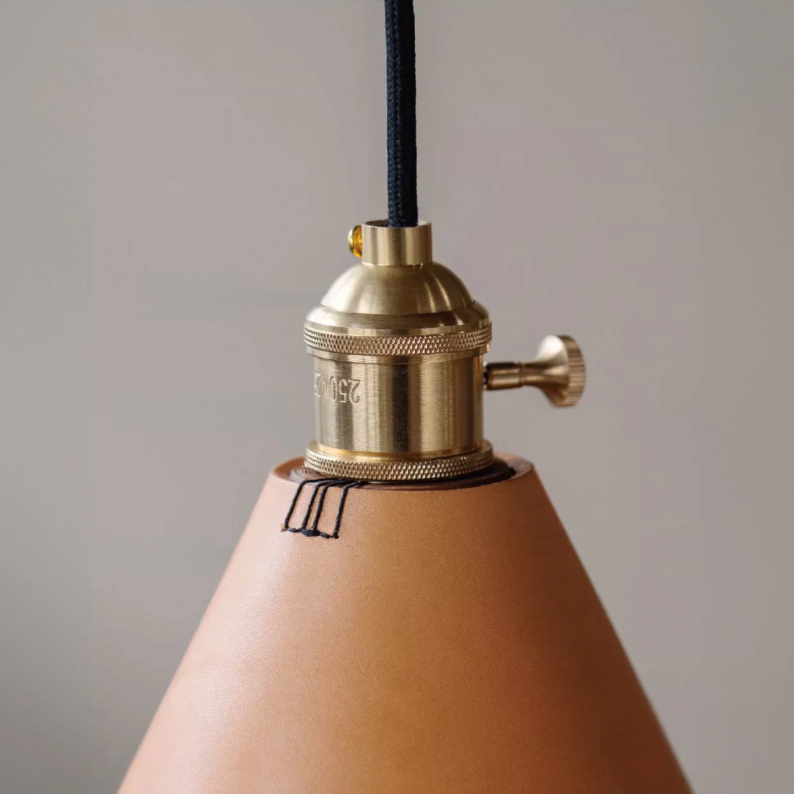 Porter Leather Cone Shade Brass Fitting Pendant Light - Image 7