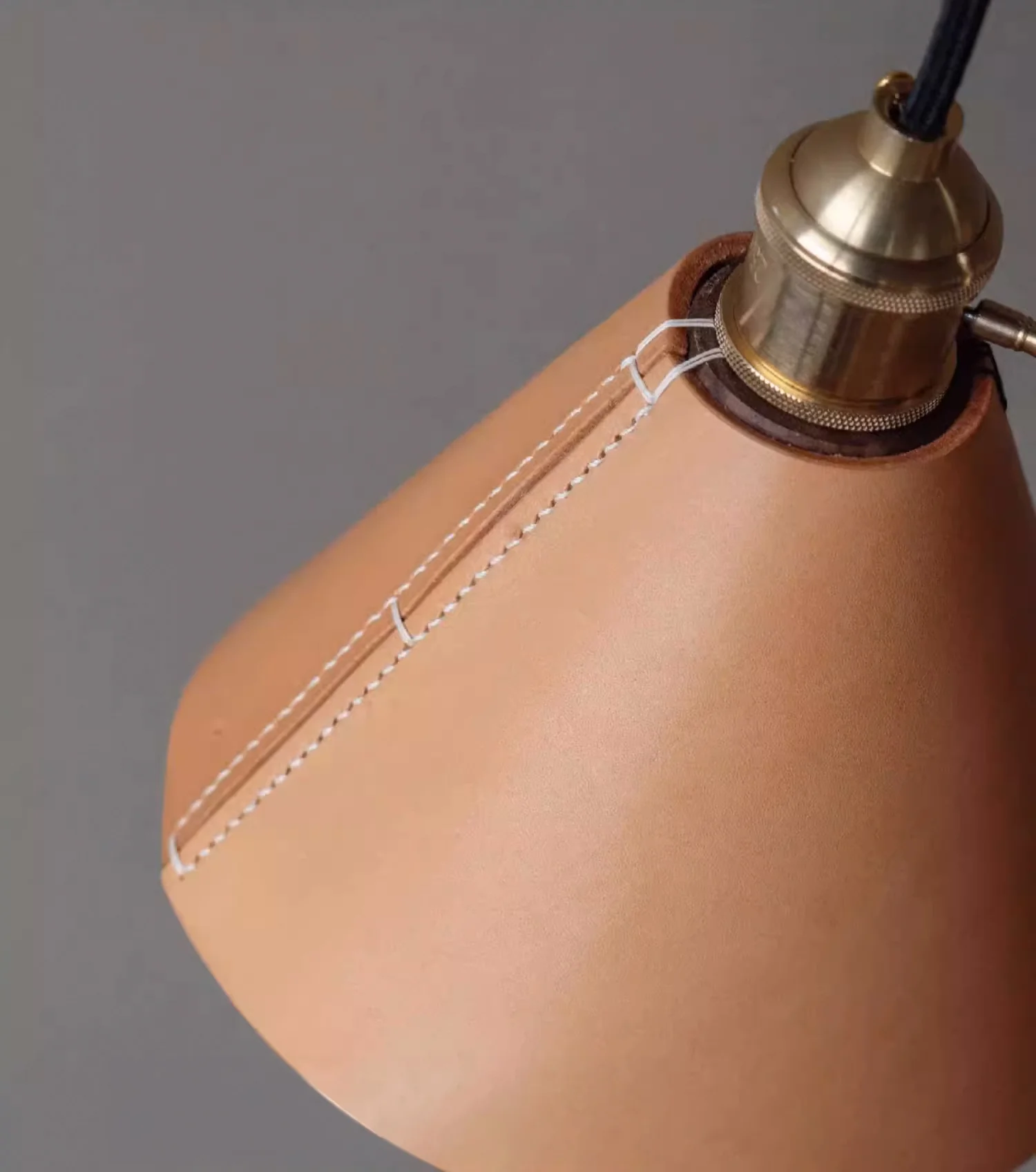 Porter Leather Cone Shade Brass Fitting Pendant Light - Image 8