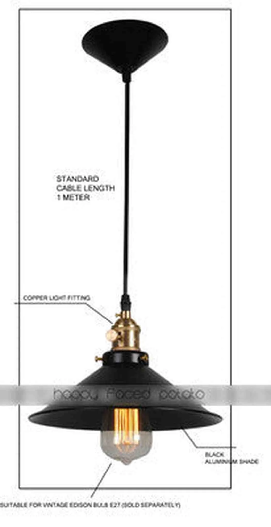 Simple Black Metal Shade Industrial Loft Pendant Light - Image 3