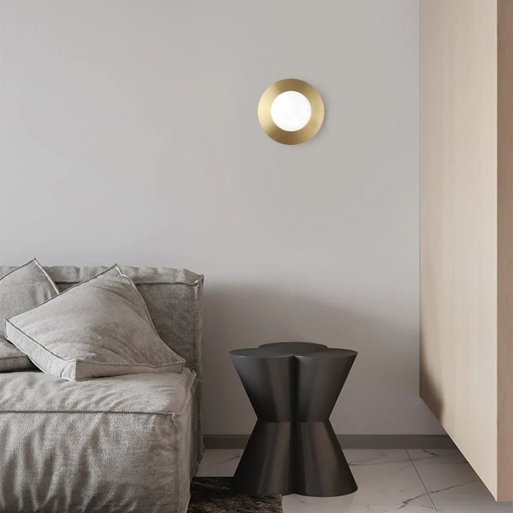 Rund Brass Plate Frosted Glass Mid Century Modern Wall Light / Ceiling Light - Image 12