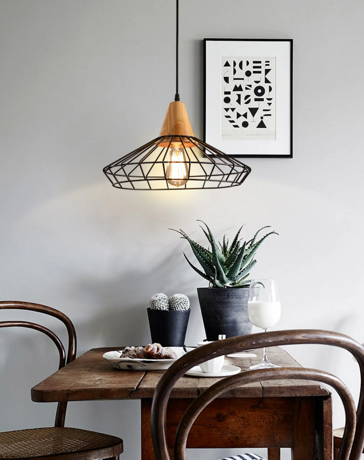 Sangkar Metal Cage Pendant Light With Wooden Base - Image 10