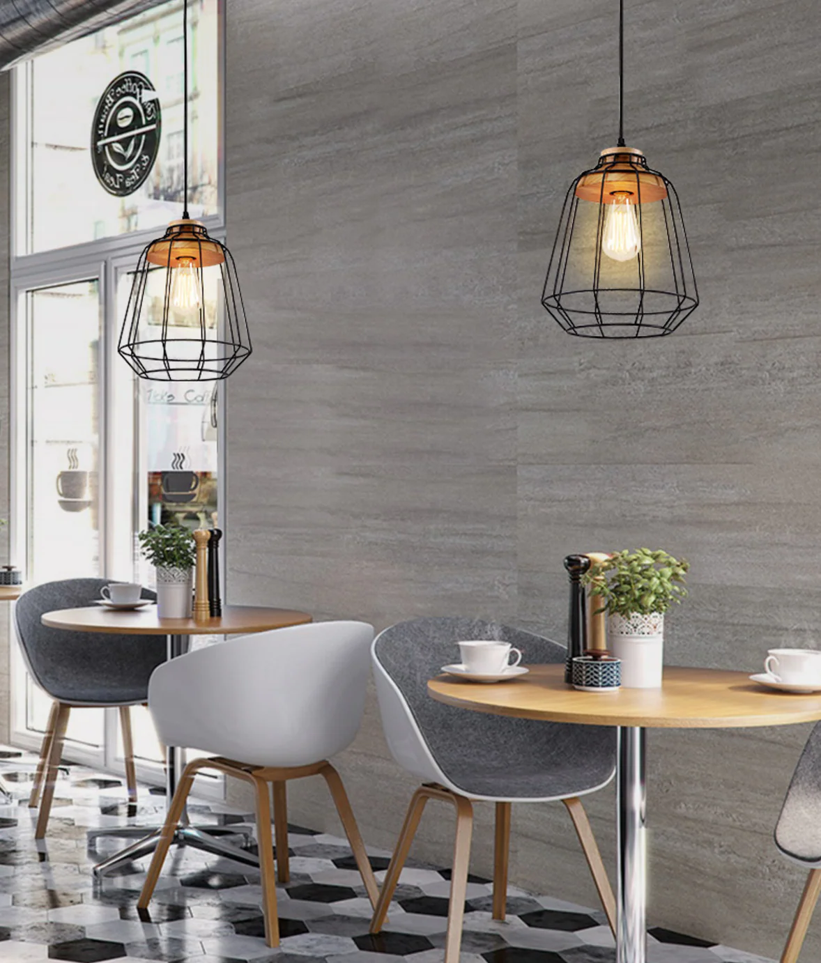 Sangkar Metal Cage Pendant Light With Wooden Base - Image 12