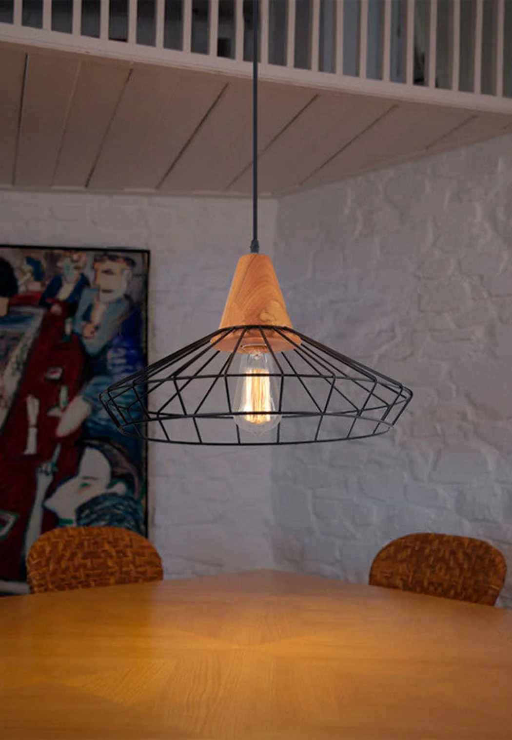 Sangkar Metal Cage Pendant Light With Wooden Base - Image 13