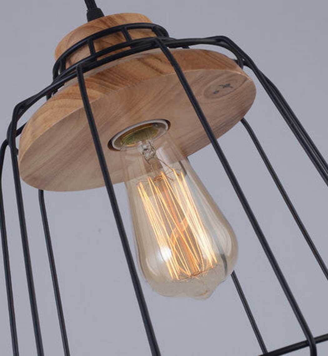 Sangkar Metal Cage Pendant Light With Wooden Base - Image 15