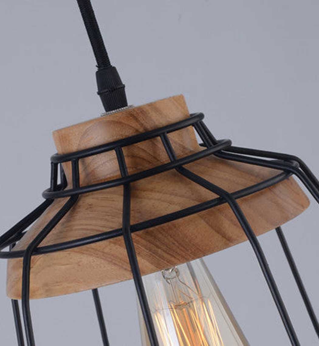 Sangkar Metal Cage Pendant Light With Wooden Base - Image 5