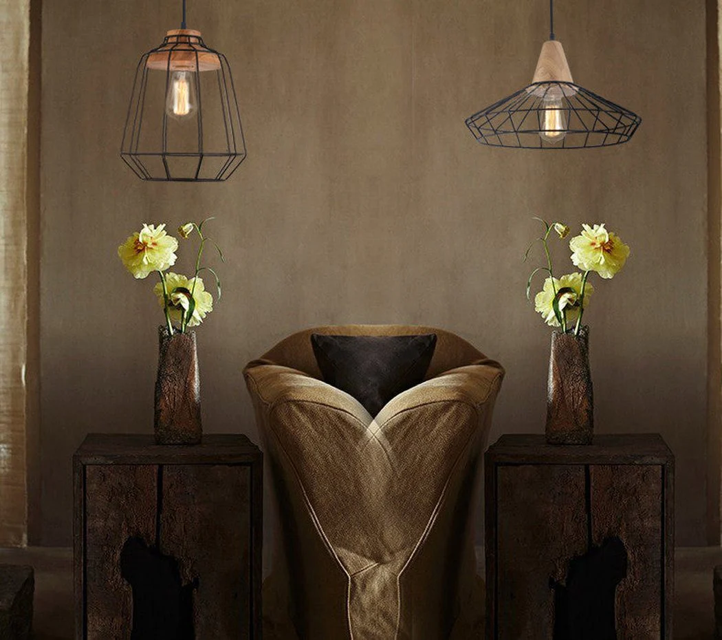 Sangkar Metal Cage Pendant Light With Wooden Base - Image 6