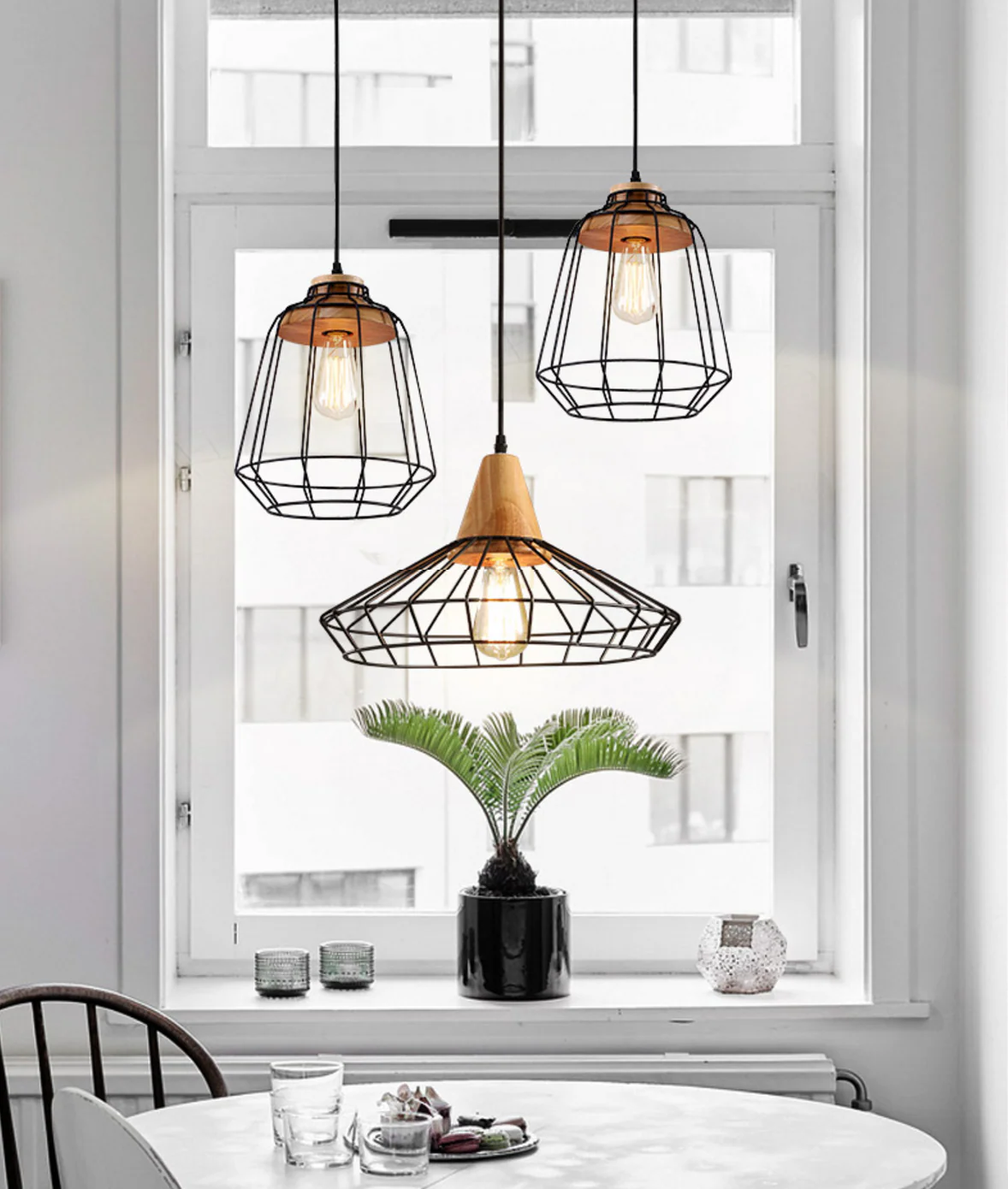Sangkar Metal Cage Pendant Light With Wooden Base - Image 8