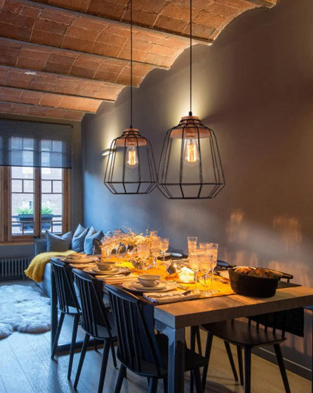 Sangkar Metal Cage Pendant Light With Wooden Base - Image 9