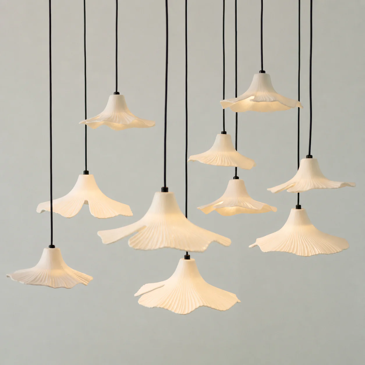 Sculptural Porcelain Ginkgo Leaf Wabi-sabi Pendant Light Chandelier