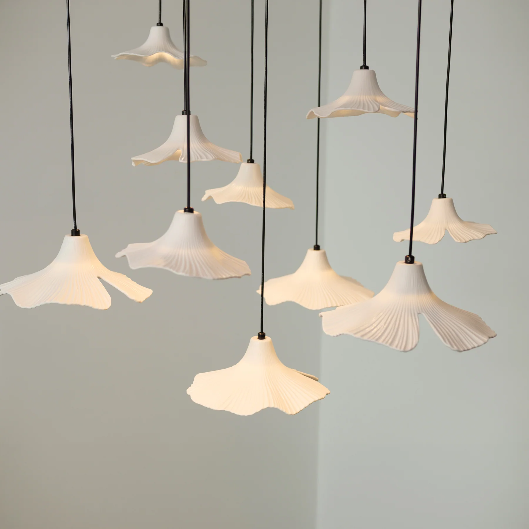 Sculptural Porcelain Ginkgo Leaf Wabi-sabi Pendant Light Chandelier - Image 10