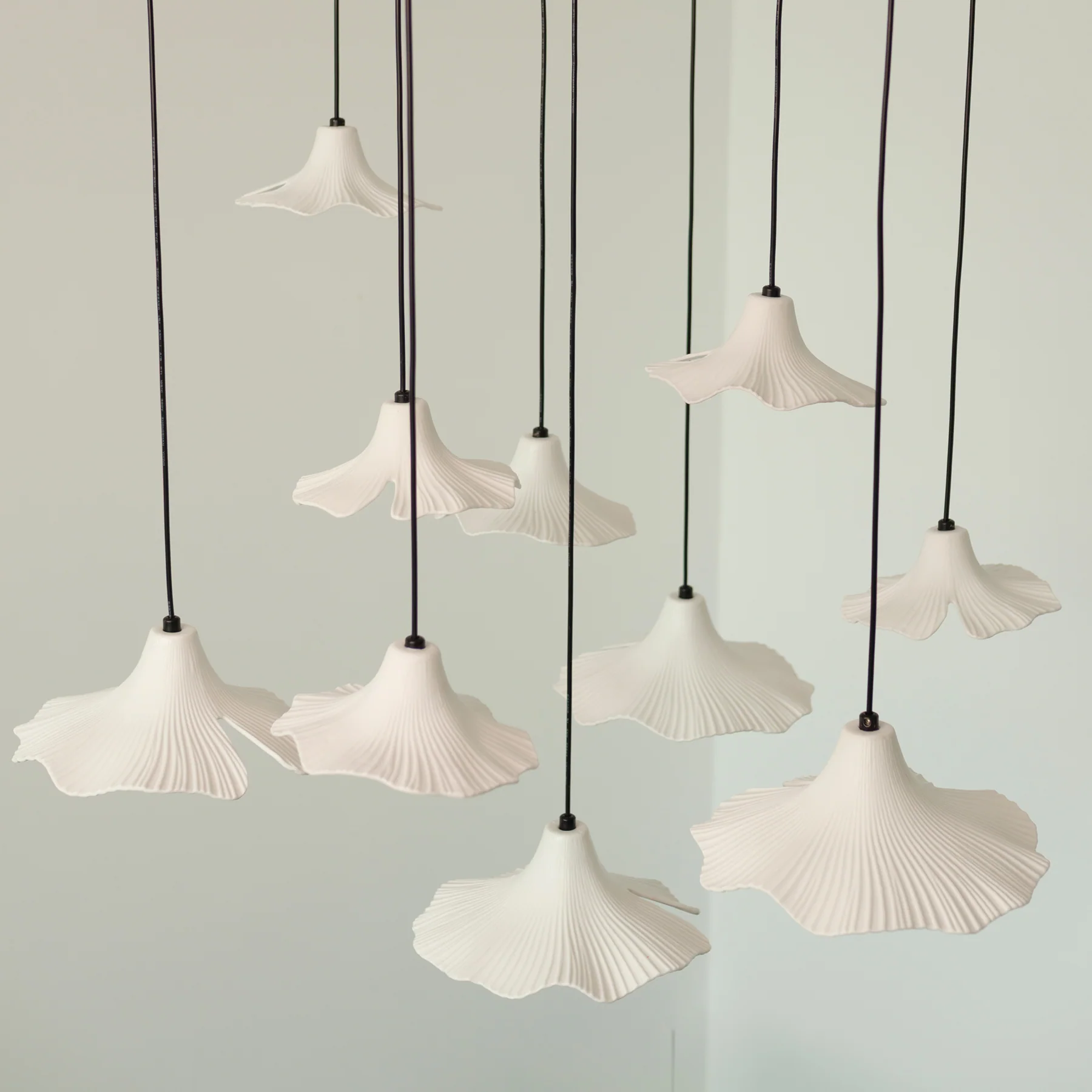 Sculptural Porcelain Ginkgo Leaf Wabi-sabi Pendant Light Chandelier - Image 11