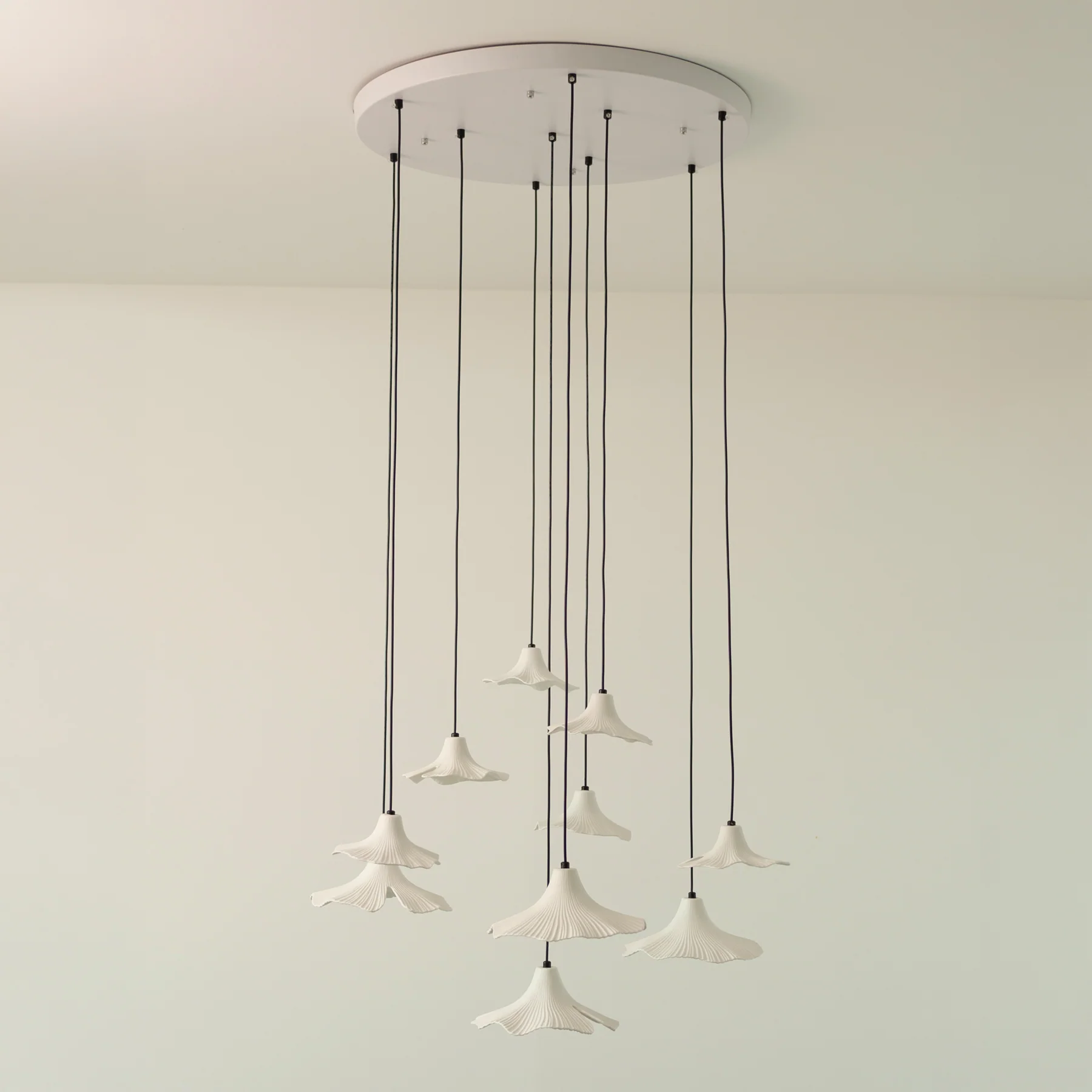 Sculptural Porcelain Ginkgo Leaf Wabi-sabi Pendant Light Chandelier - Image 12