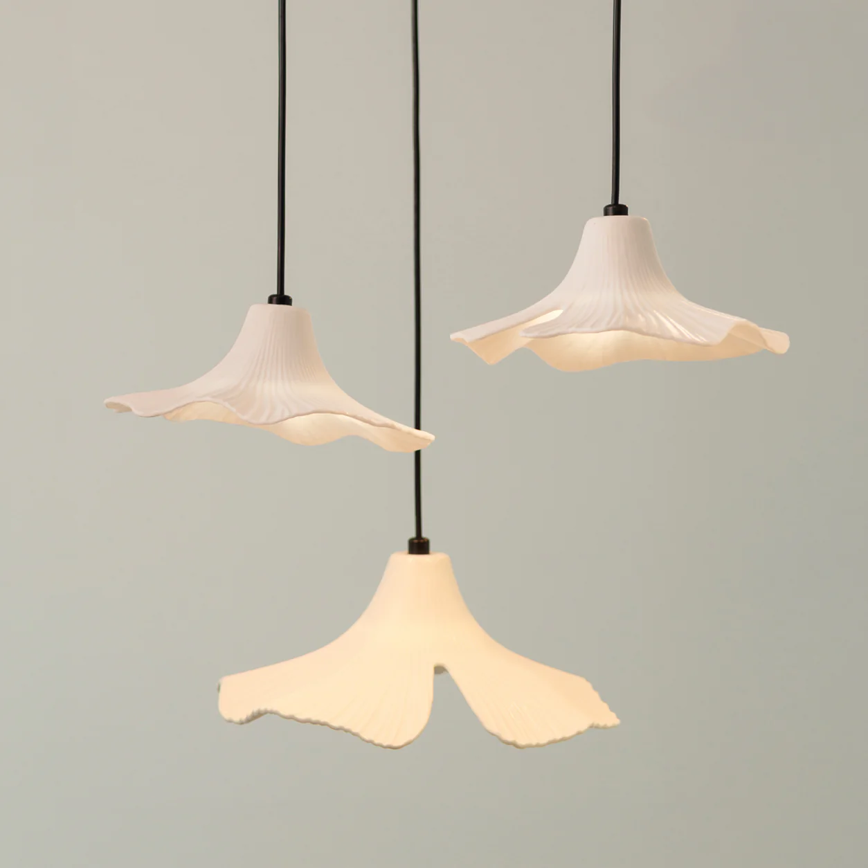 Sculptural Porcelain Ginkgo Leaf Wabi-sabi Pendant Light Chandelier - Image 3