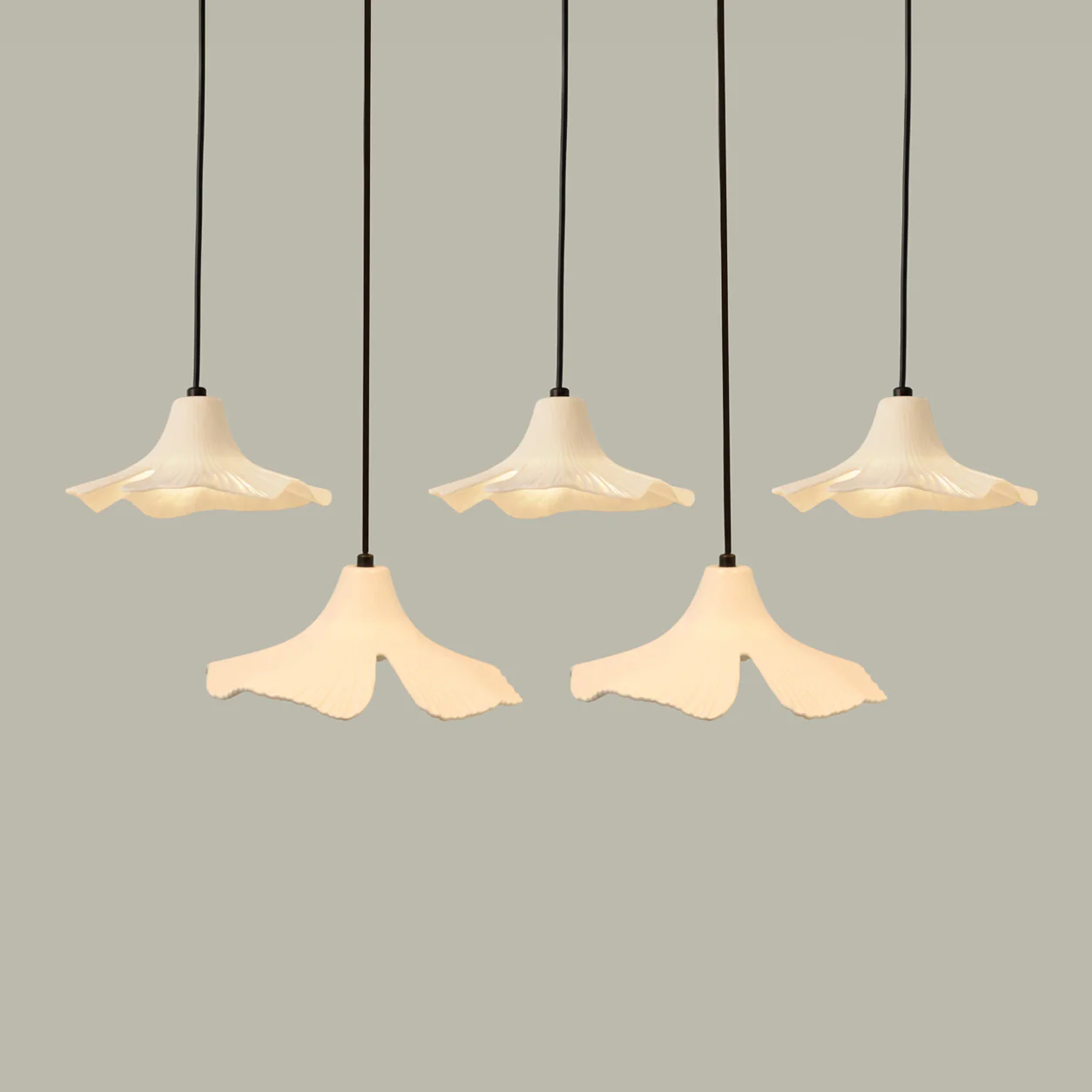 Sculptural Porcelain Ginkgo Leaf Wabi-sabi Pendant Light Chandelier - Image 4