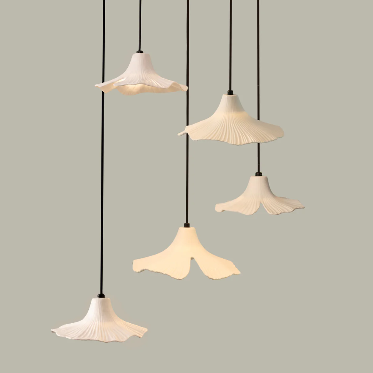 Sculptural Porcelain Ginkgo Leaf Wabi-sabi Pendant Light Chandelier - Image 5
