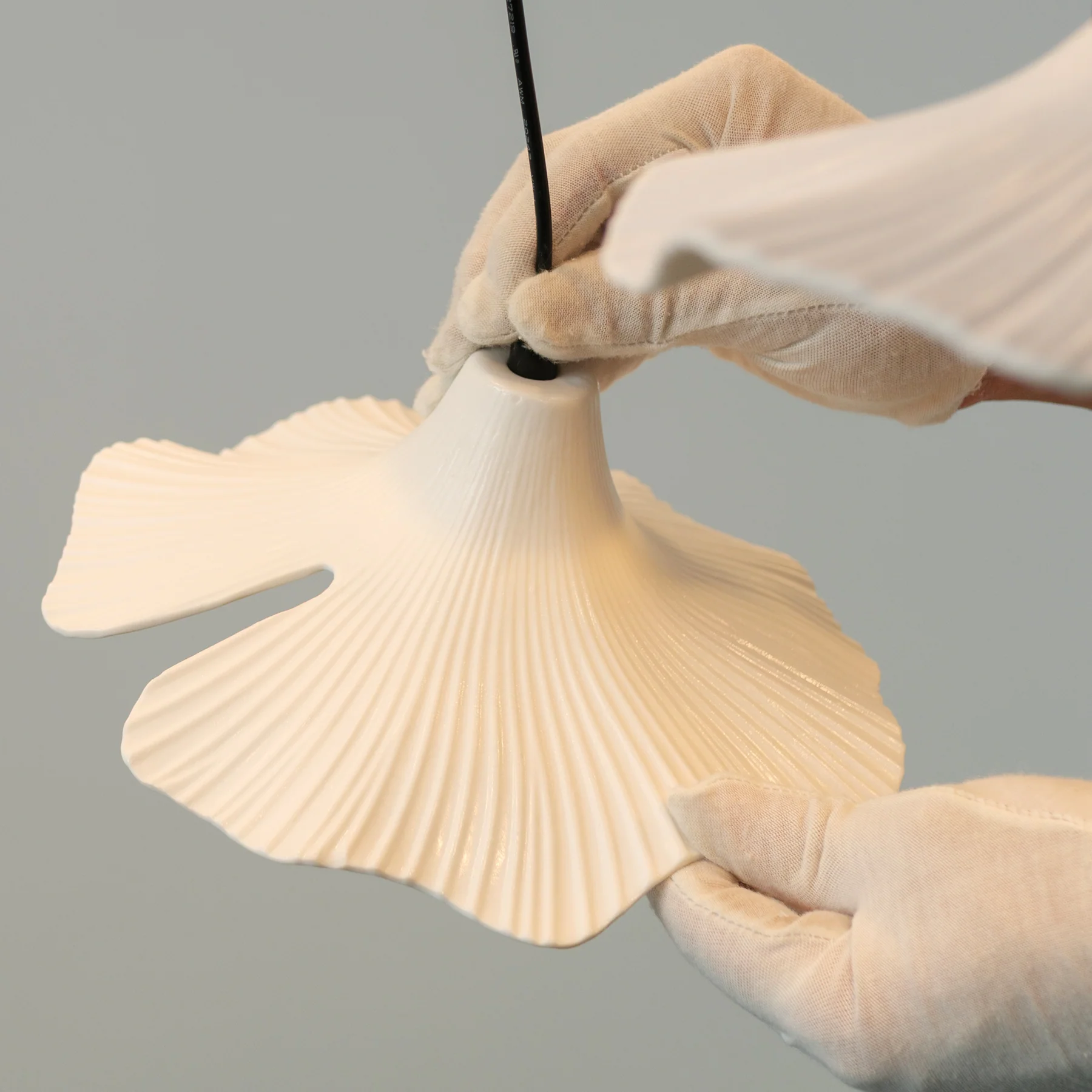 Sculptural Porcelain Ginkgo Leaf Wabi-sabi Pendant Light Chandelier - Image 6