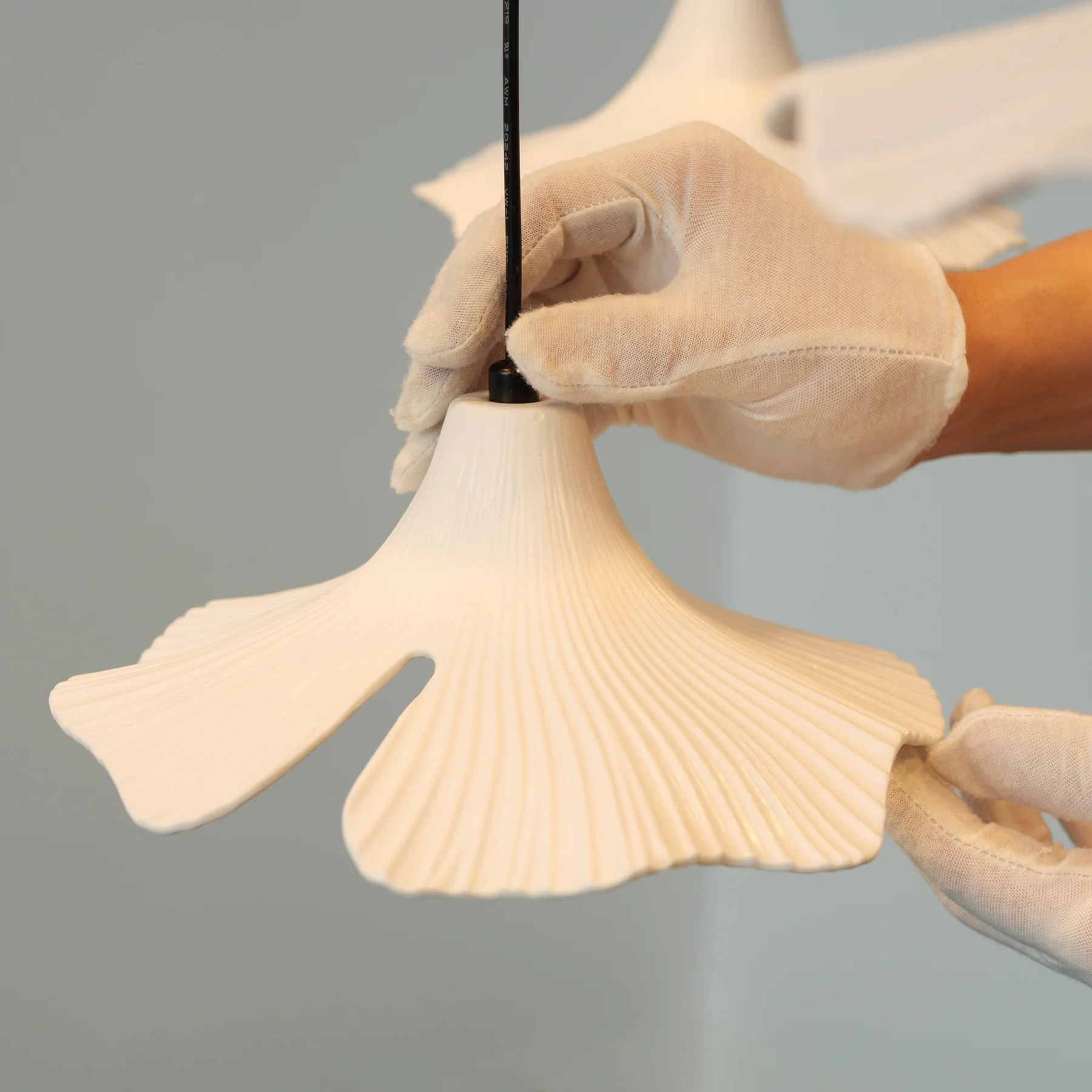 Sculptural Porcelain Ginkgo Leaf Wabi-sabi Pendant Light Chandelier - Image 8