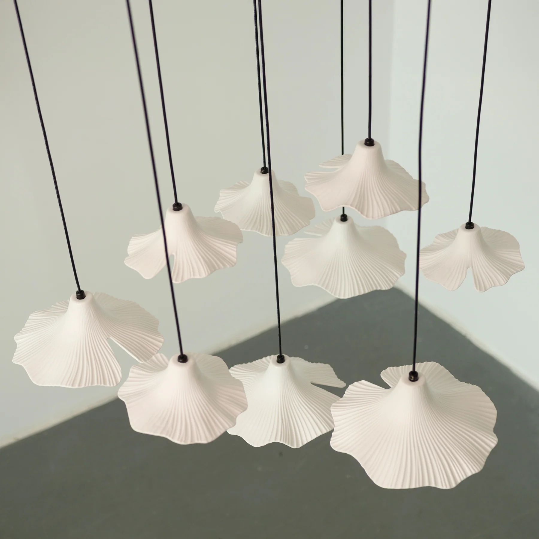 Sculptural Porcelain Ginkgo Leaf Wabi-sabi Pendant Light Chandelier - Image 9