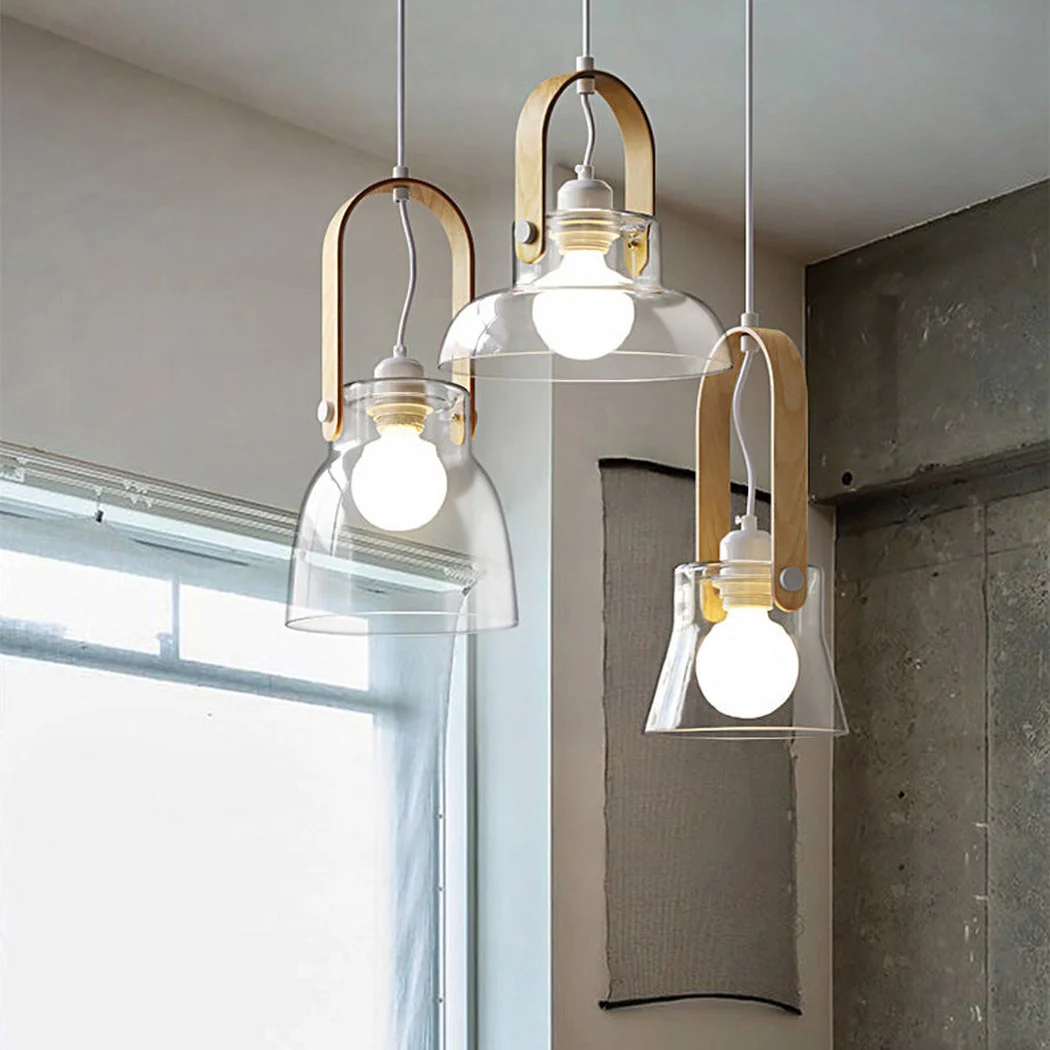 Skandi Clear Glass Wooden Look Pendant Light