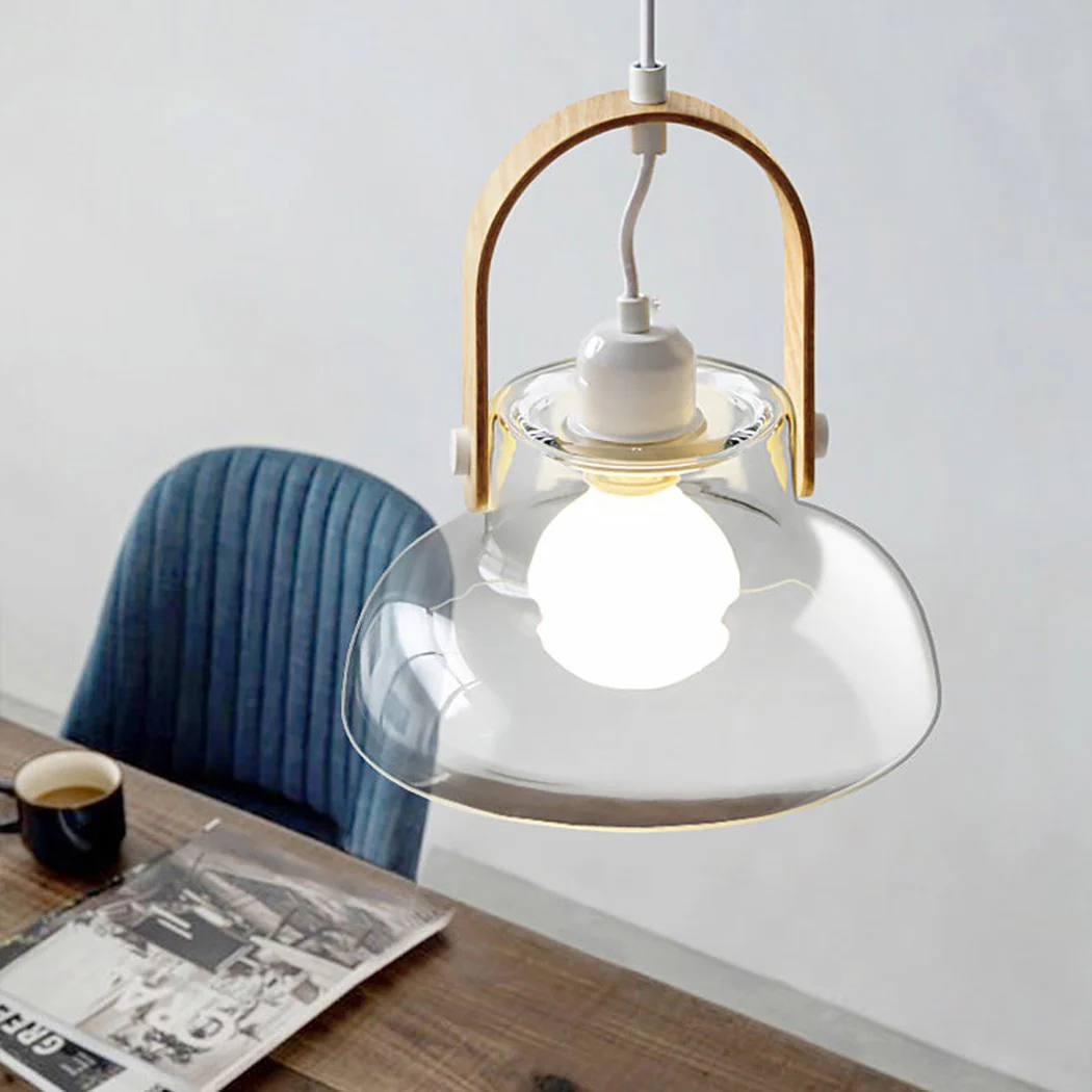 Skandi Clear Glass Wooden Look Pendant Light - Image 10