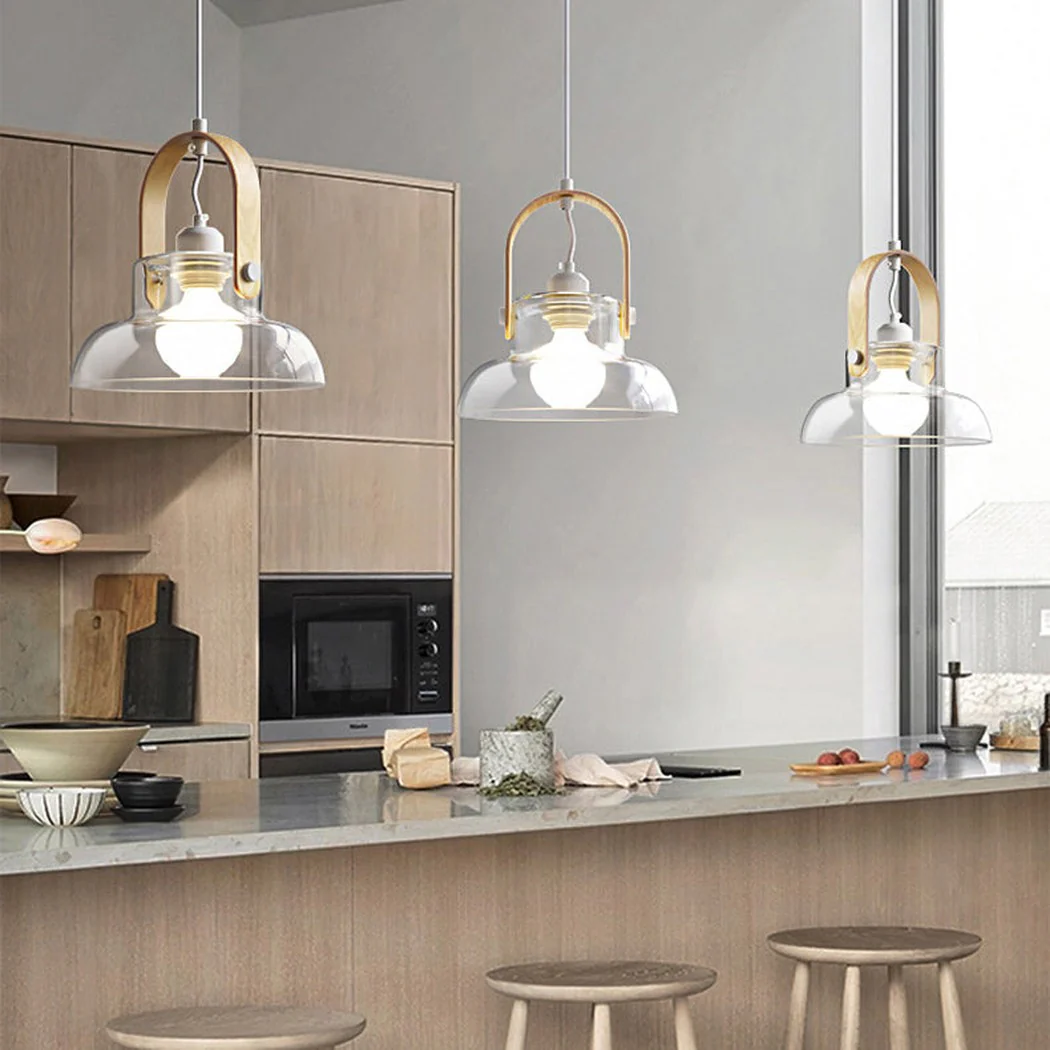 Skandi Clear Glass Wooden Look Pendant Light - Image 11