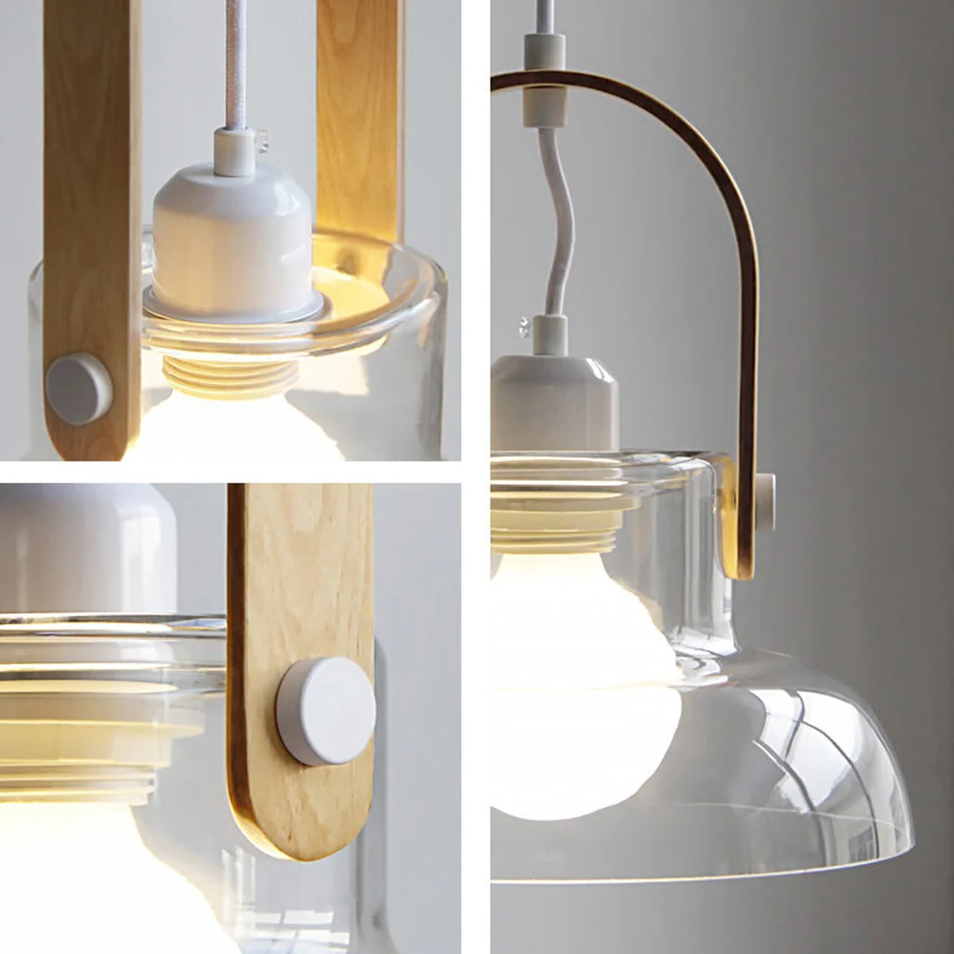 Skandi Clear Glass Wooden Look Pendant Light - Image 12