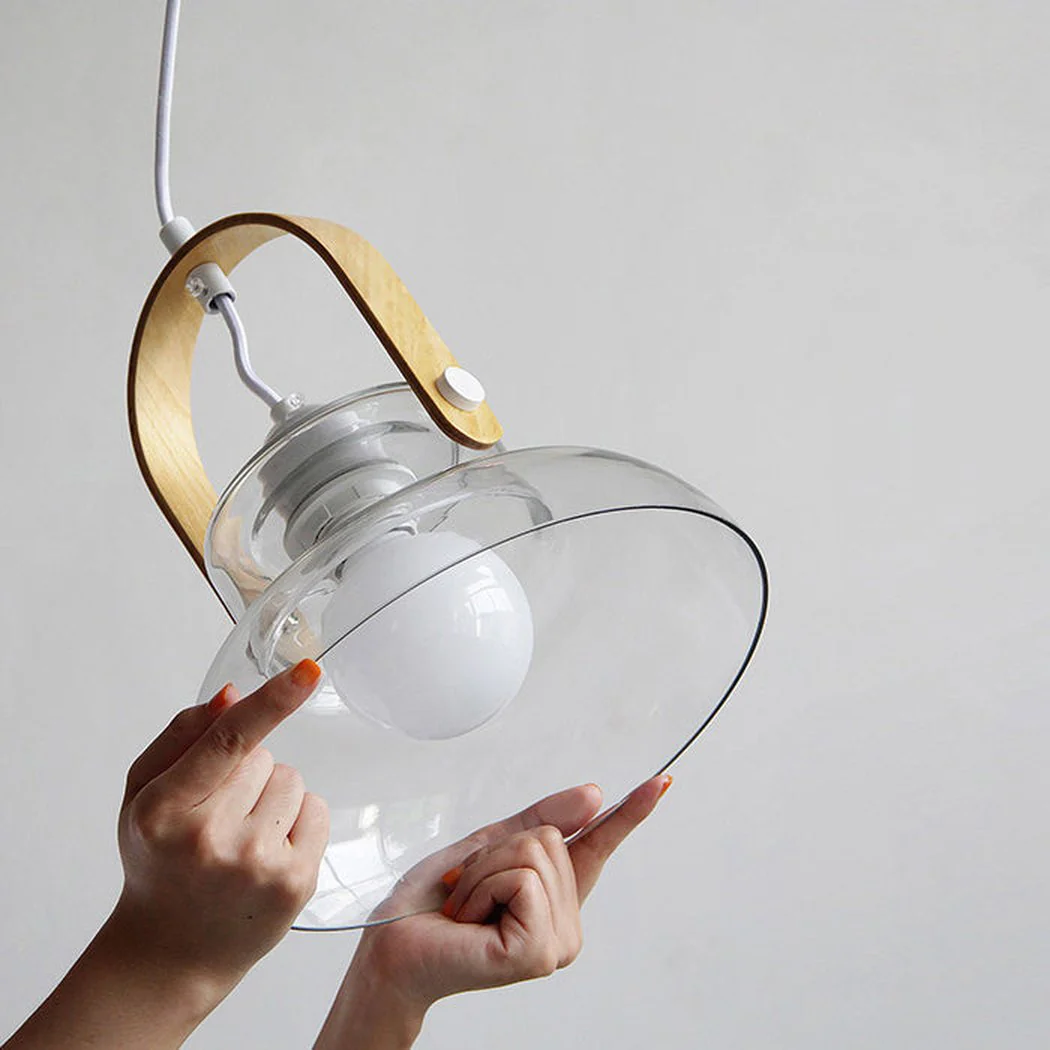 Skandi Clear Glass Wooden Look Pendant Light - Image 13
