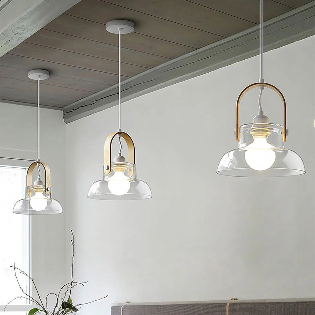 Skandi Clear Glass Wooden Look Pendant Light - Image 15