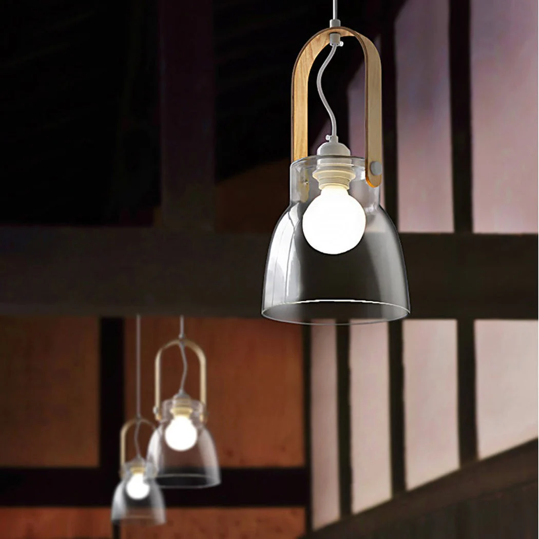 Skandi Clear Glass Wooden Look Pendant Light - Image 16