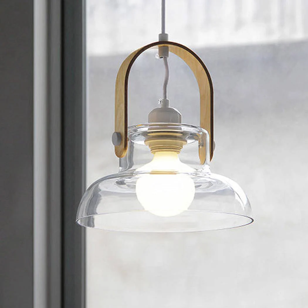Skandi Clear Glass Wooden Look Pendant Light - Image 2